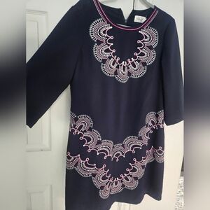 Eliza J Women's Navy Blue Embroidered 3/4 Sleeve Shift Dress Size 14